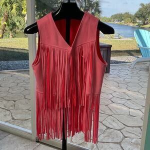Bright Pink Womens Size XL CowGirl Lightweight Fringe Vest